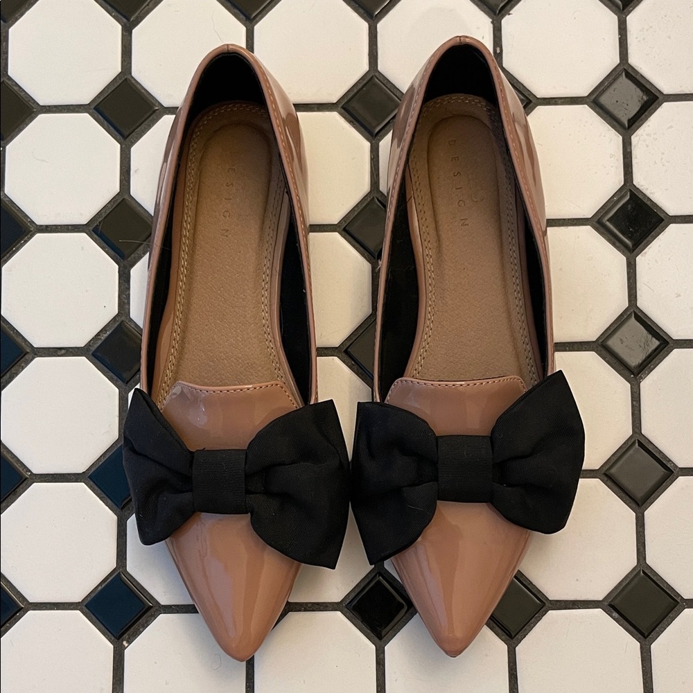 ASOS Tan and Black Bow Flats